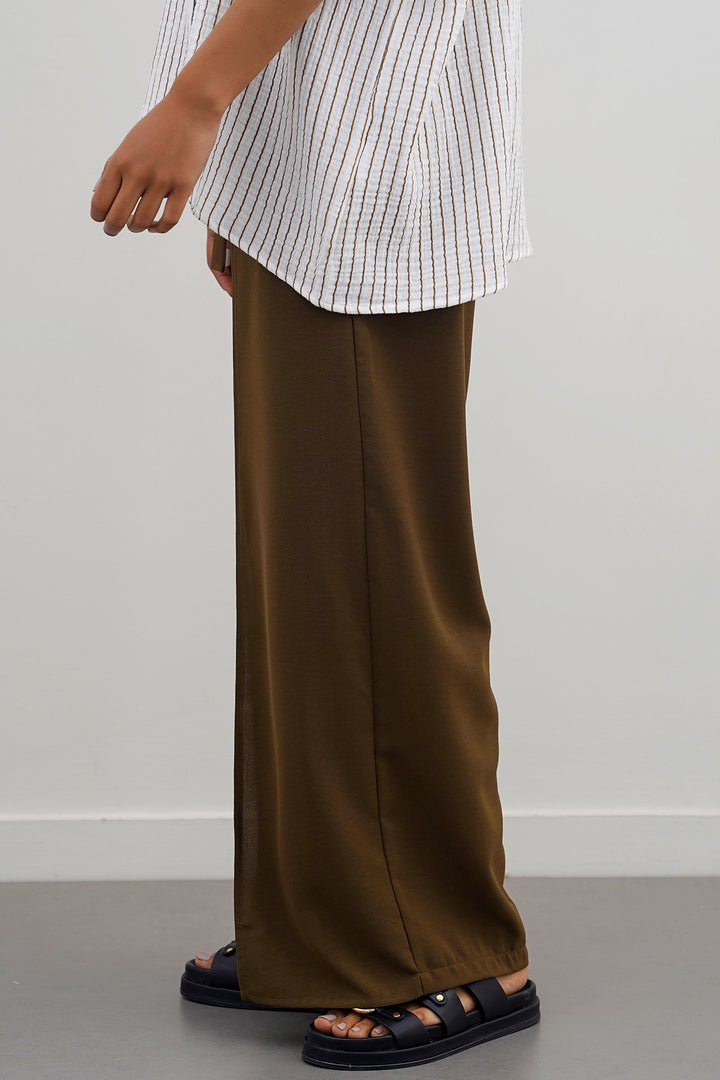 BROWN TIE-AROUND RESORT PANTS