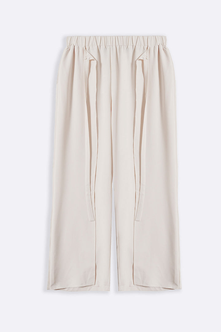 CREAM TIE-AROUND RESORT PANTS