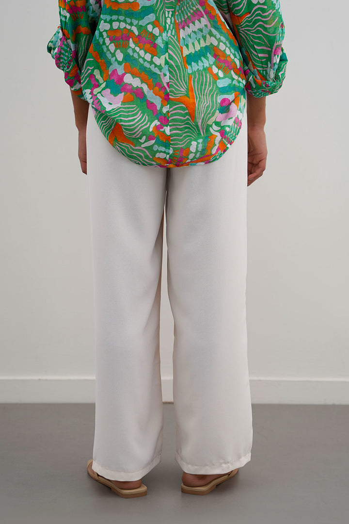 CREAM TIE-AROUND RESORT PANTS