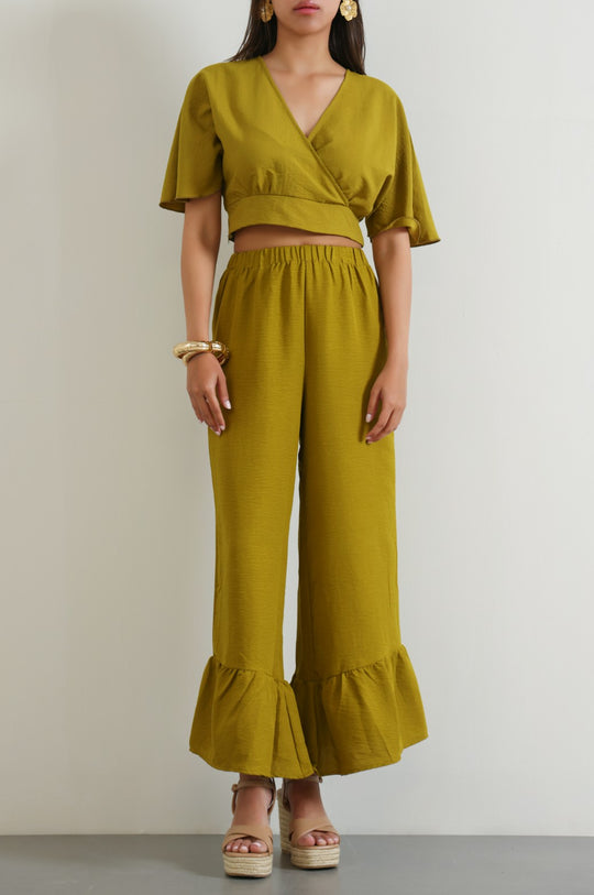GREEN RESORT FLARED PANTS