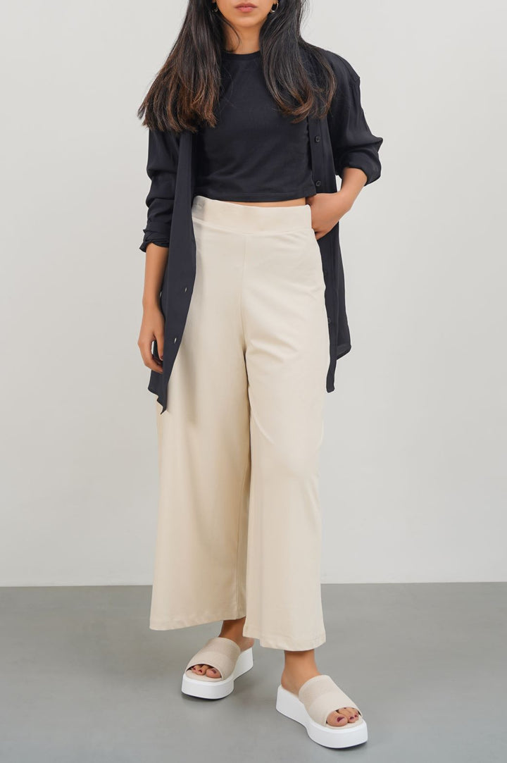 IVORY CROPPED WIDE PANTS