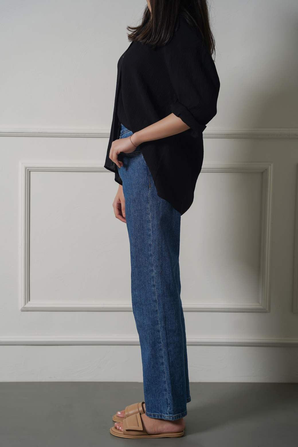 MID BLUE HIGH WAIST STRAIGHT JEANS