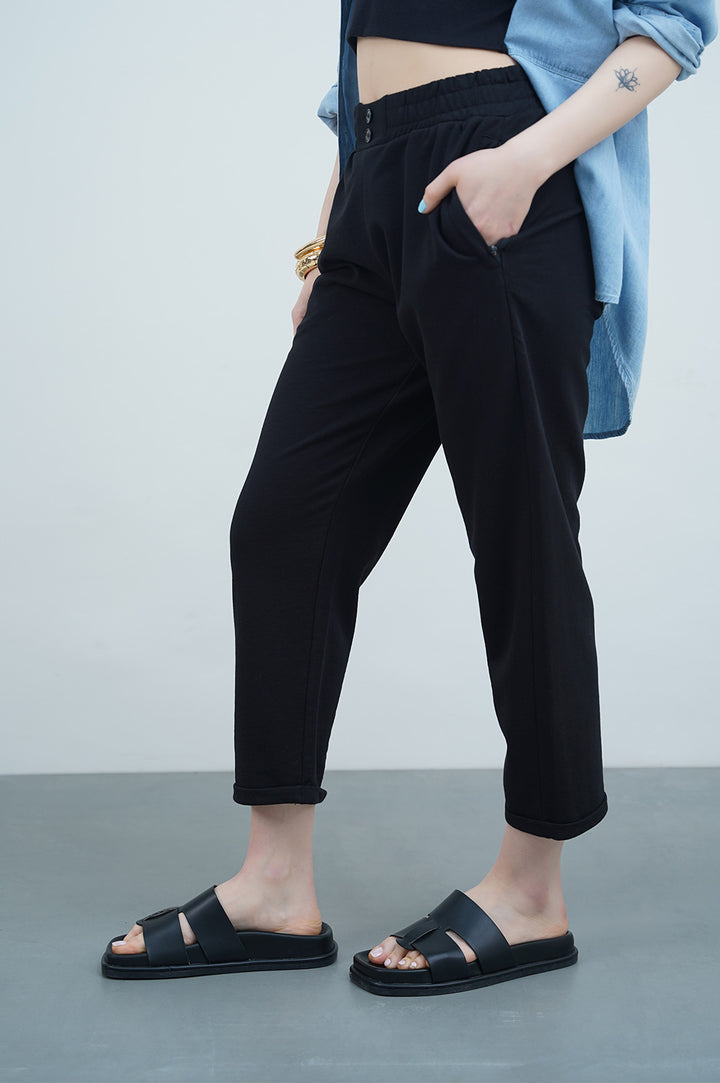 BLACK TURN-UP TROUSERS