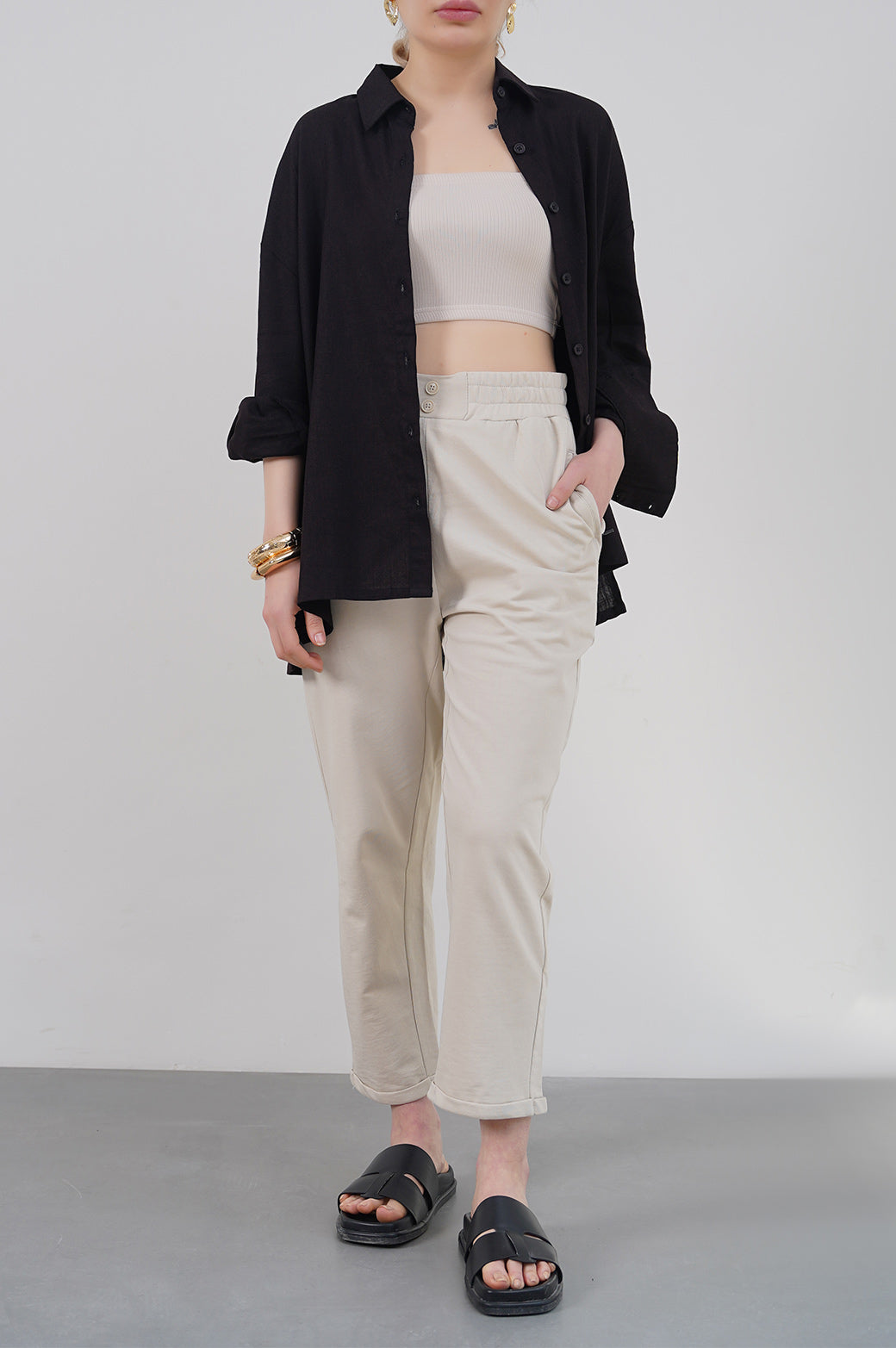 IVORY TURN-UP TROUSERS