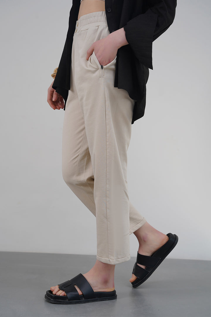 IVORY TURN-UP TROUSERS