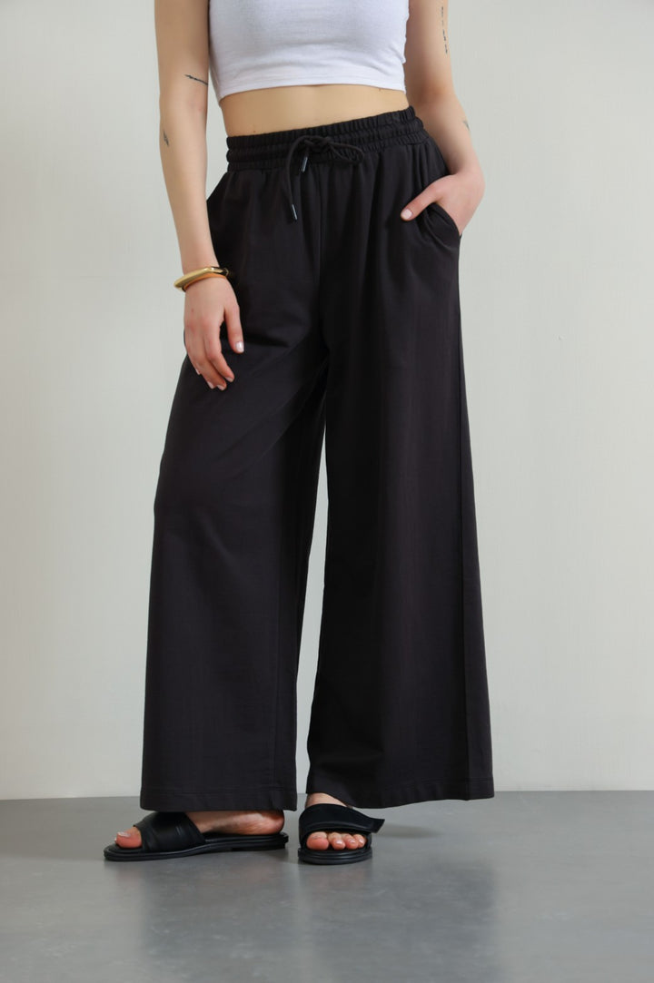 CHARCOAL WIDE-LEG TROUSERS