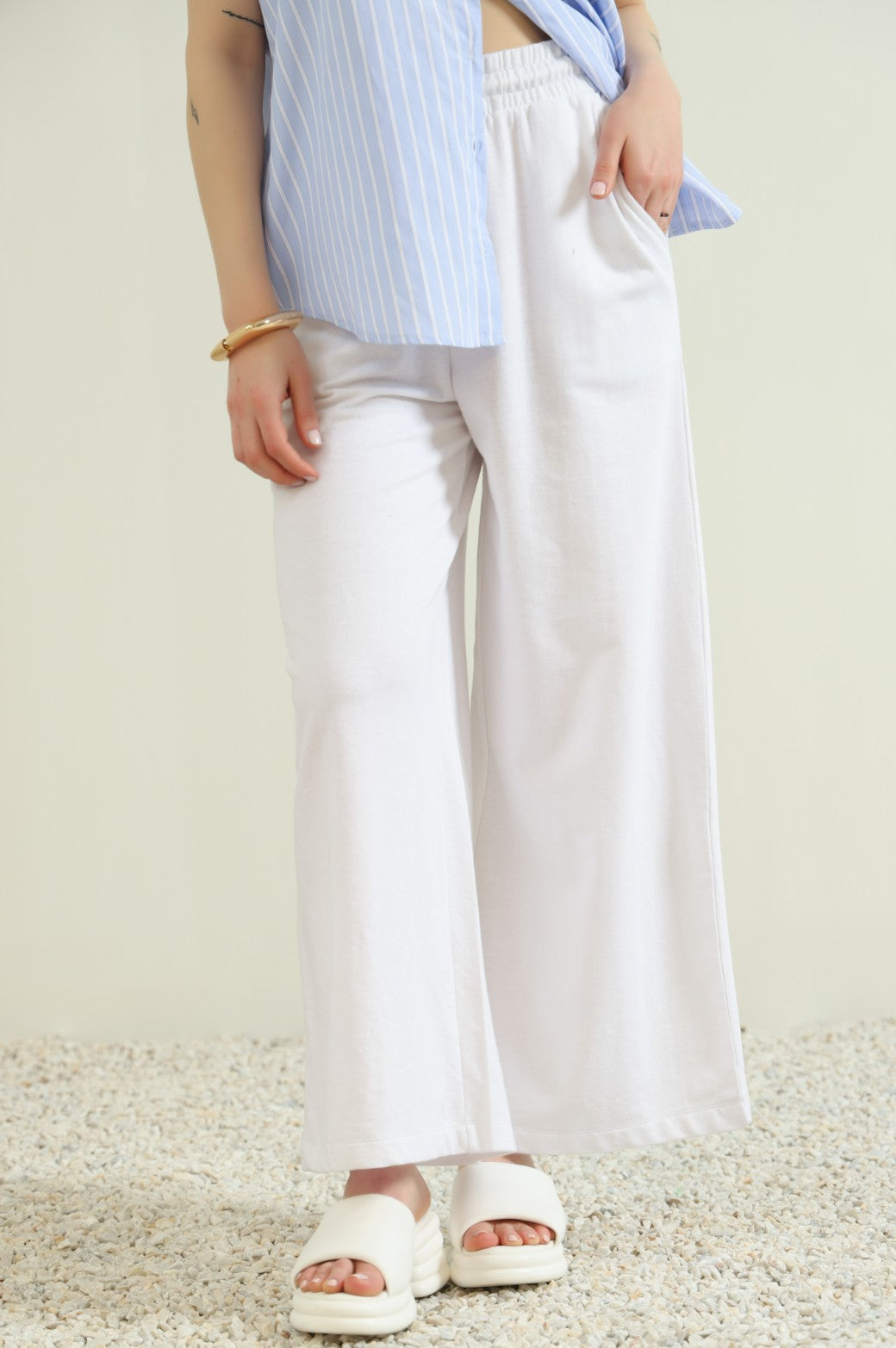 WHITE WIDE LEG TROUSERS