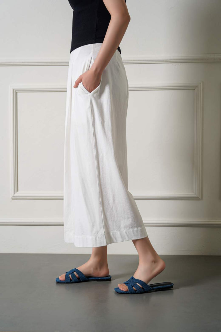 WHITE CROPPED WIDE LEG PANTS