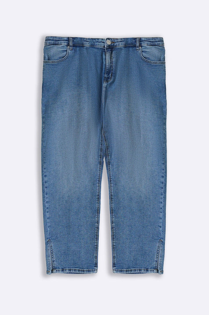 MID-BLUE CURVE SLIM CROPPED JEANS
