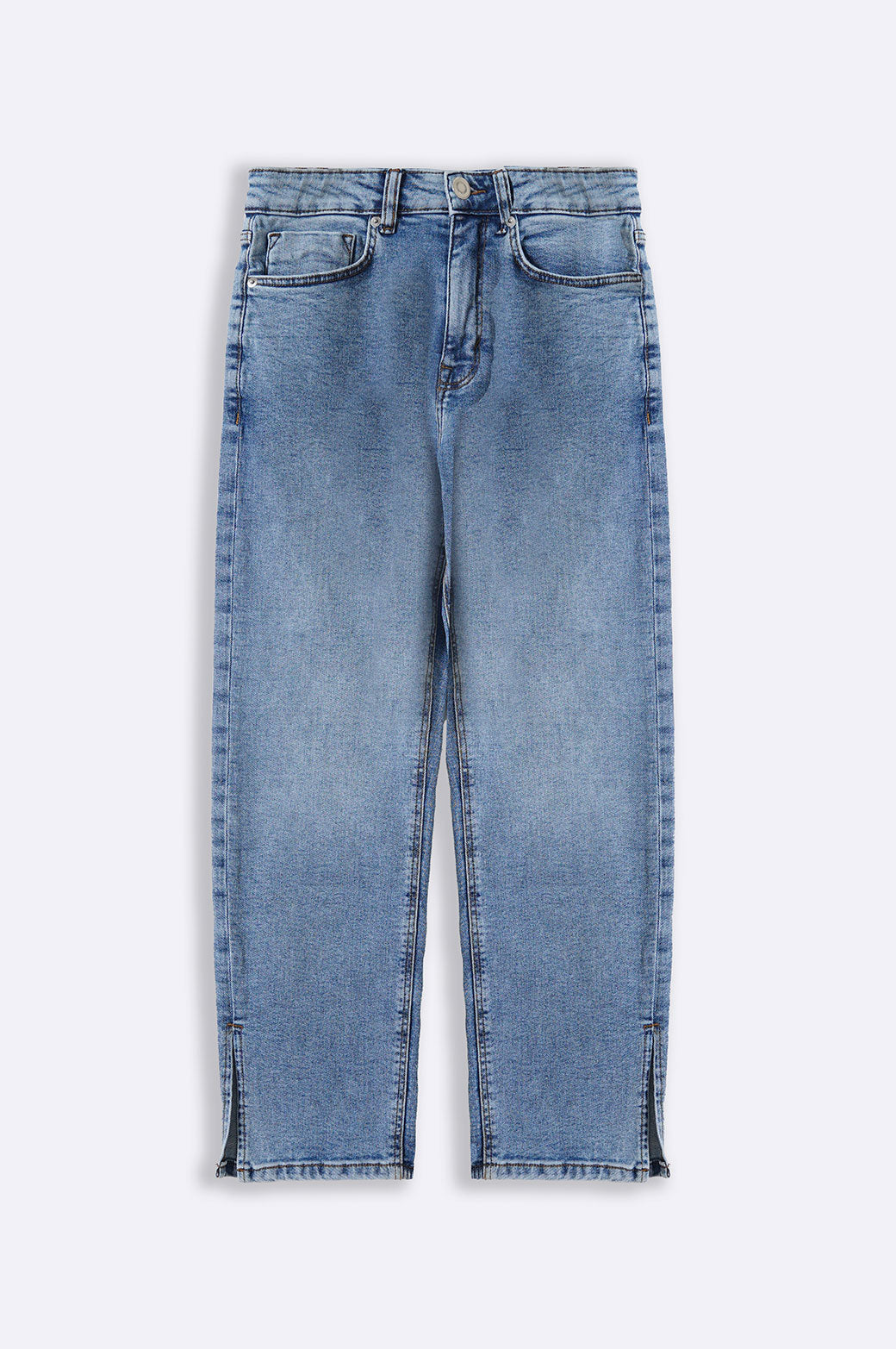 MID BLUE ANKLE CROPPED SLIM JEANS