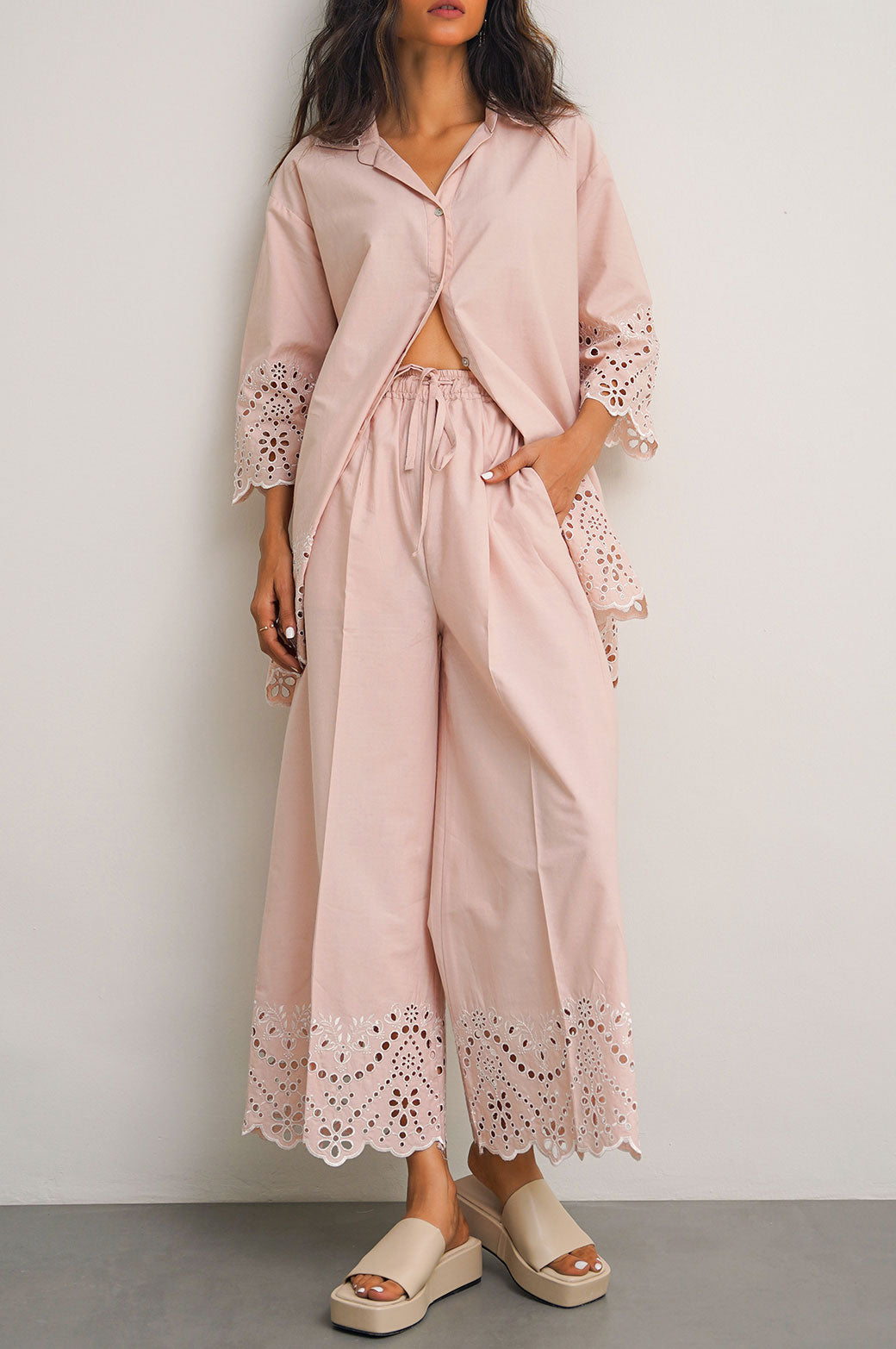 TEA PINK SCHIFFLI DRAWSTRING CULOTTES