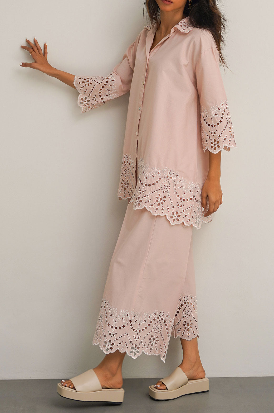 TEA PINK SCHIFFLI DRAWSTRING CULOTTES