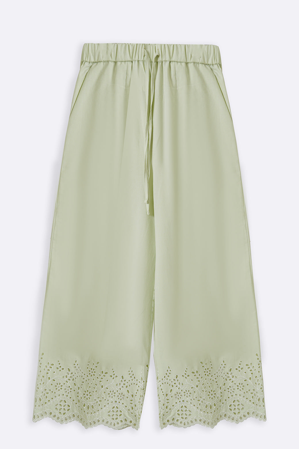 GREEN SCHIFFLI DRAWSTRING CULOTTES