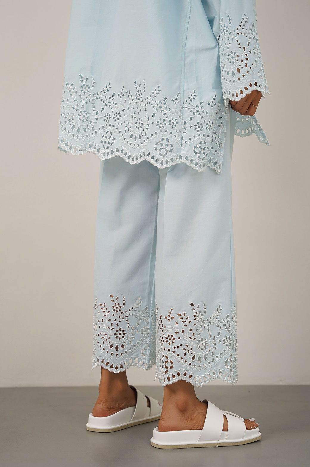 LIGHT BLUE SCHIFFLI DRAWSTRING CULOTTES