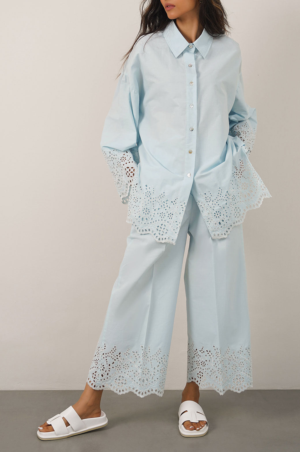 LIGHT BLUE SCHIFFLI DRAWSTRING CULOTTES