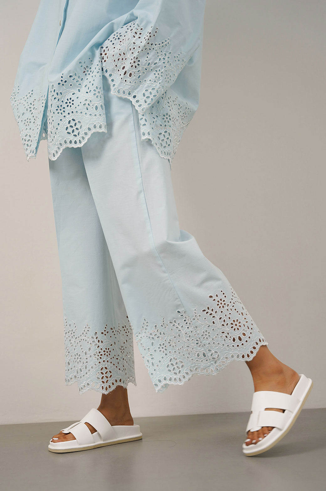 LIGHT BLUE SCHIFFLI DRAWSTRING CULOTTES
