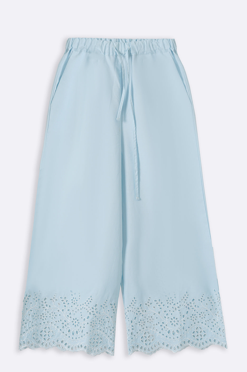 LIGHT BLUE SCHIFFLI DRAWSTRING CULOTTES