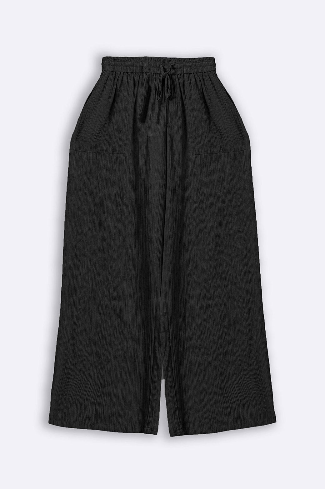 BLACK CRINKLED FLOWY PANTS