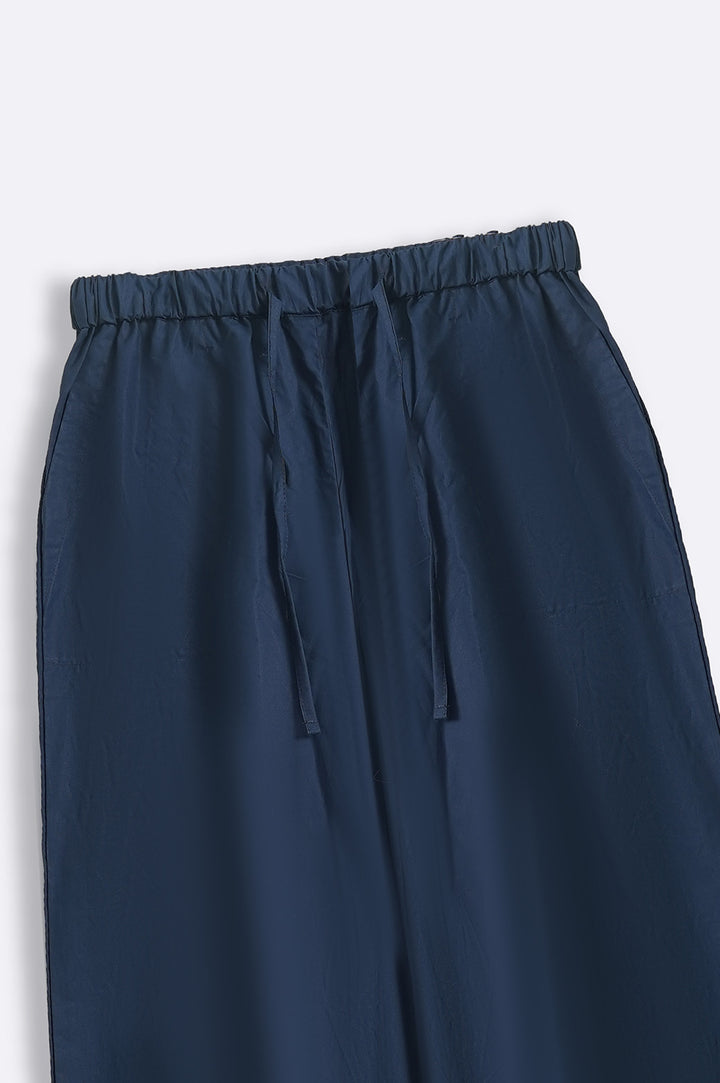 NAVY POPLIN TURN UP PANTS