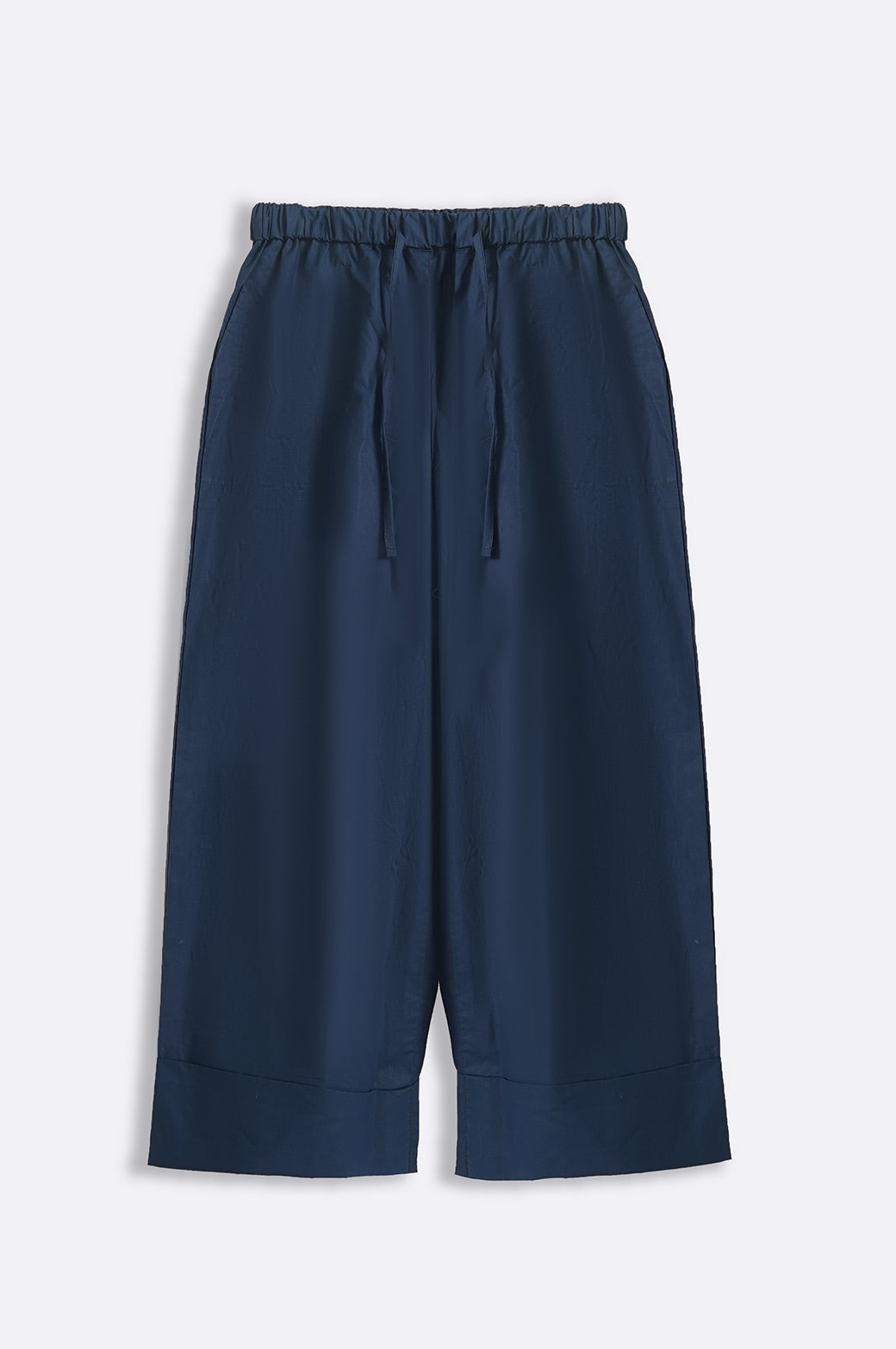 NAVY POPLIN TURN UP PANTS