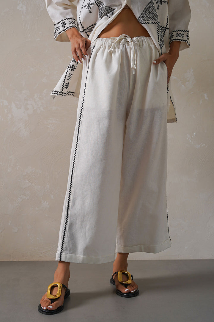 OFF WHITE AZTEC LINEN CULOTTES