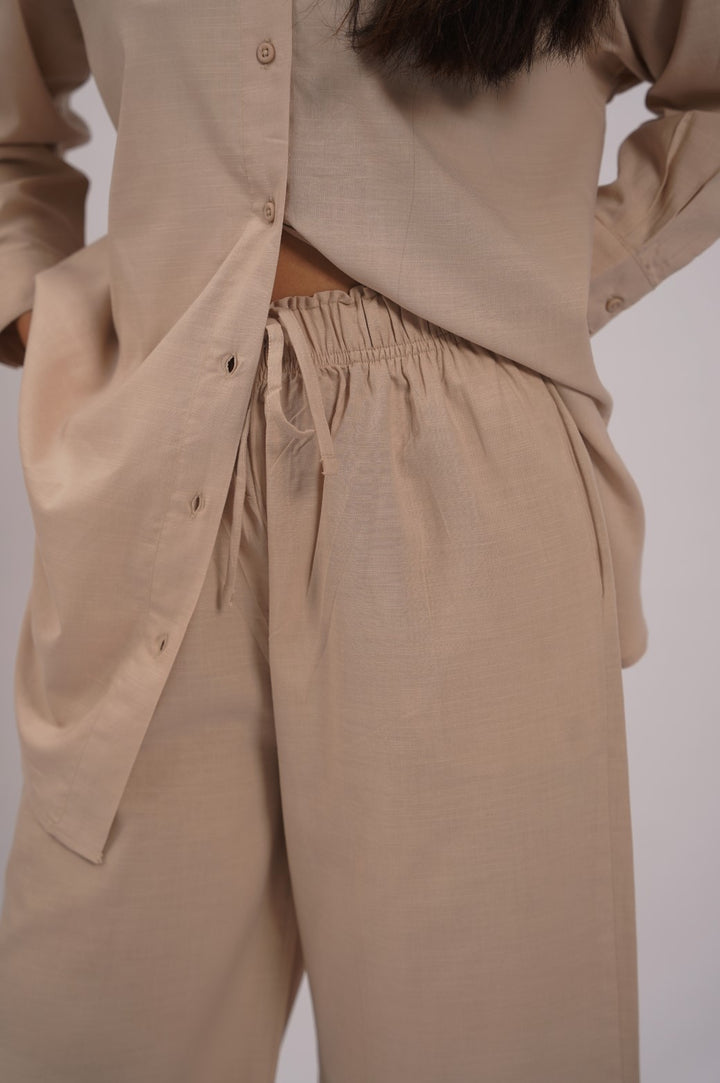 BEIGE WIDE ANKLE PANTS