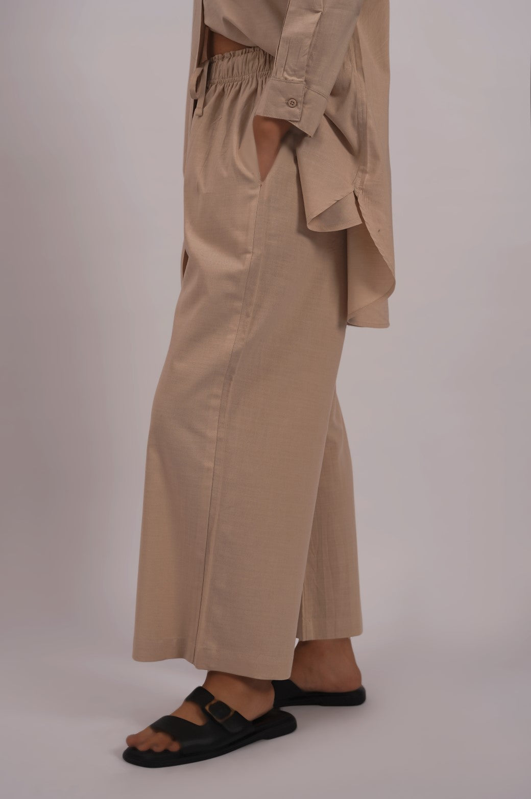 BEIGE WIDE ANKLE PANTS