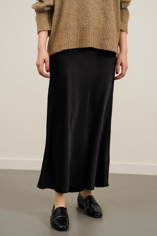 BLACK SATIN LONG SKIRT