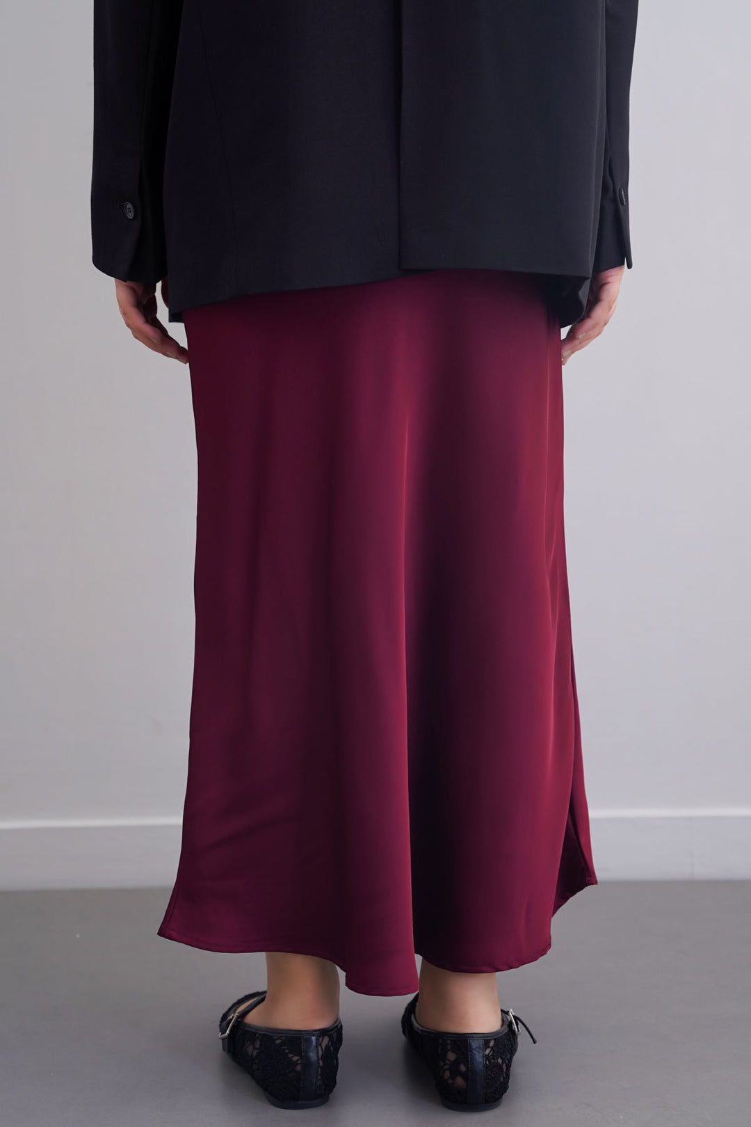 MAROON SATIN LONG SKIRT