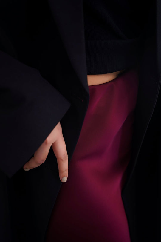MAROON SATIN LONG SKIRT