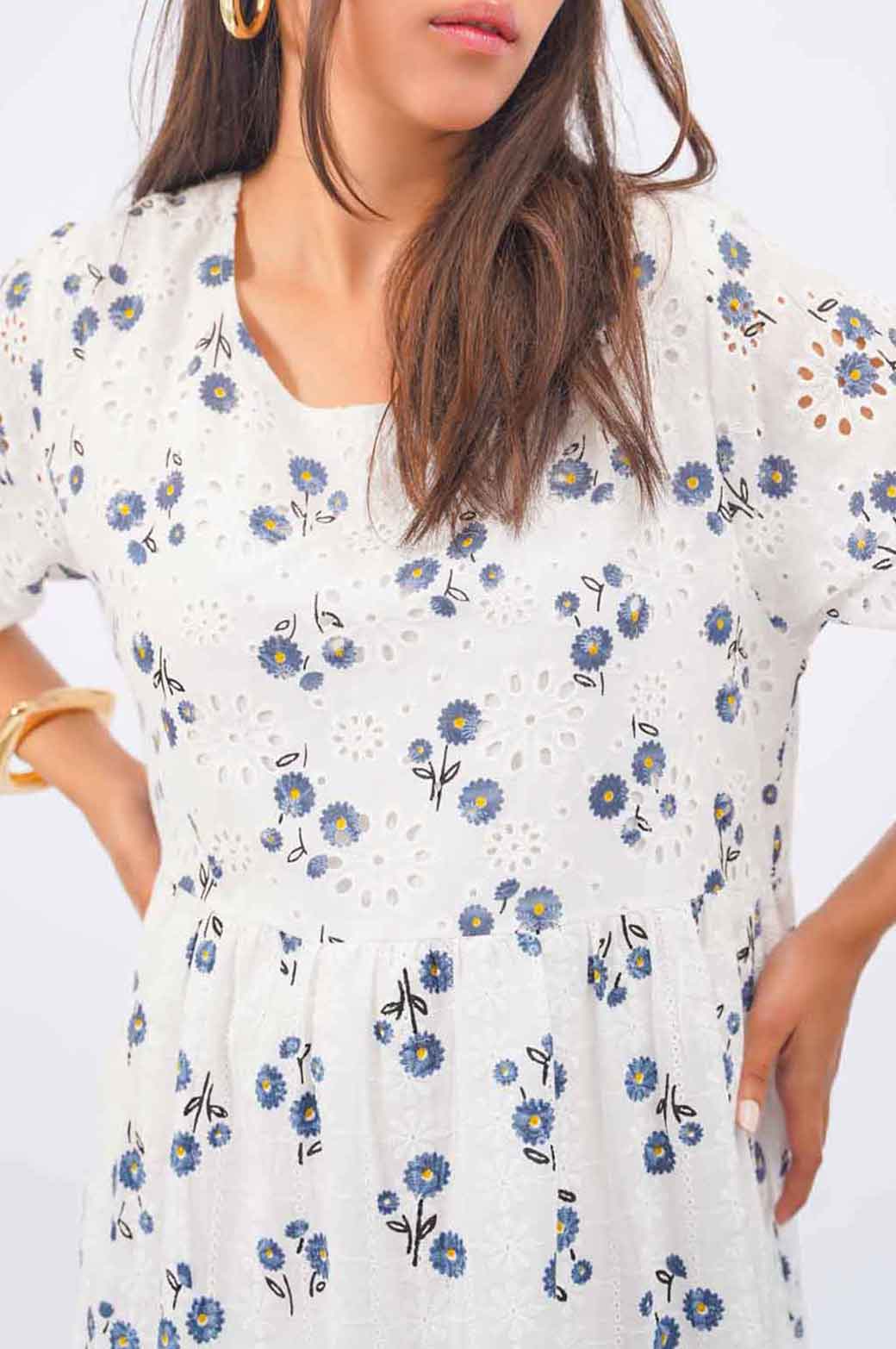 WHITE BREEZY EMBROIDERED DRESS