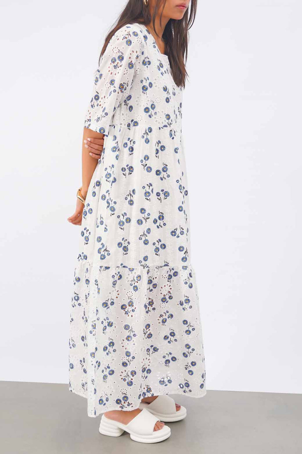 WHITE BREEZY EMBROIDERED DRESS