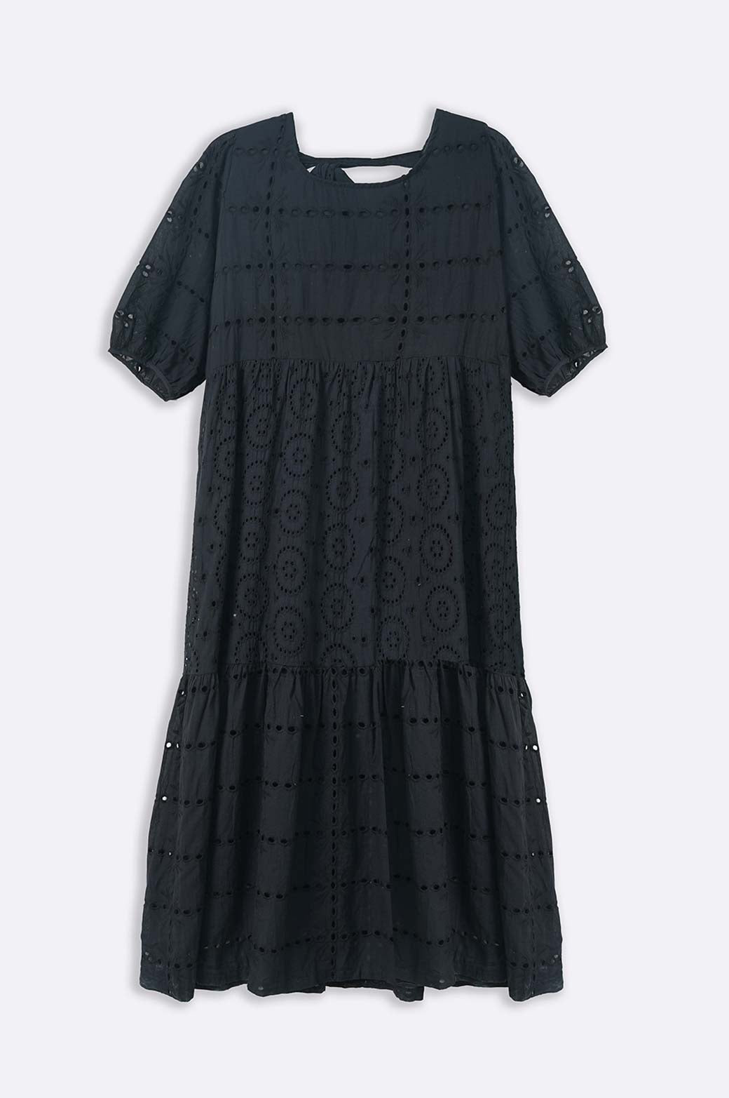 BLACK EMBROIDERED TIER DRESS