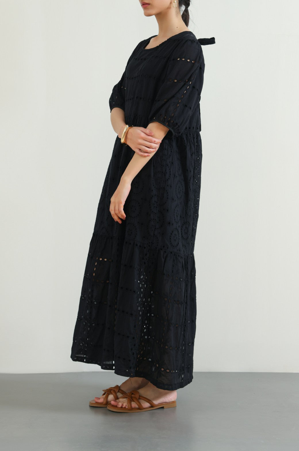 BLACK EMBROIDERED TIER DRESS