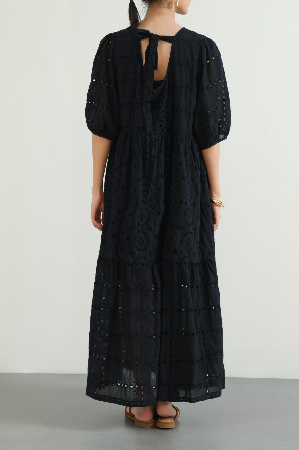 BLACK EMBROIDERED TIER DRESS