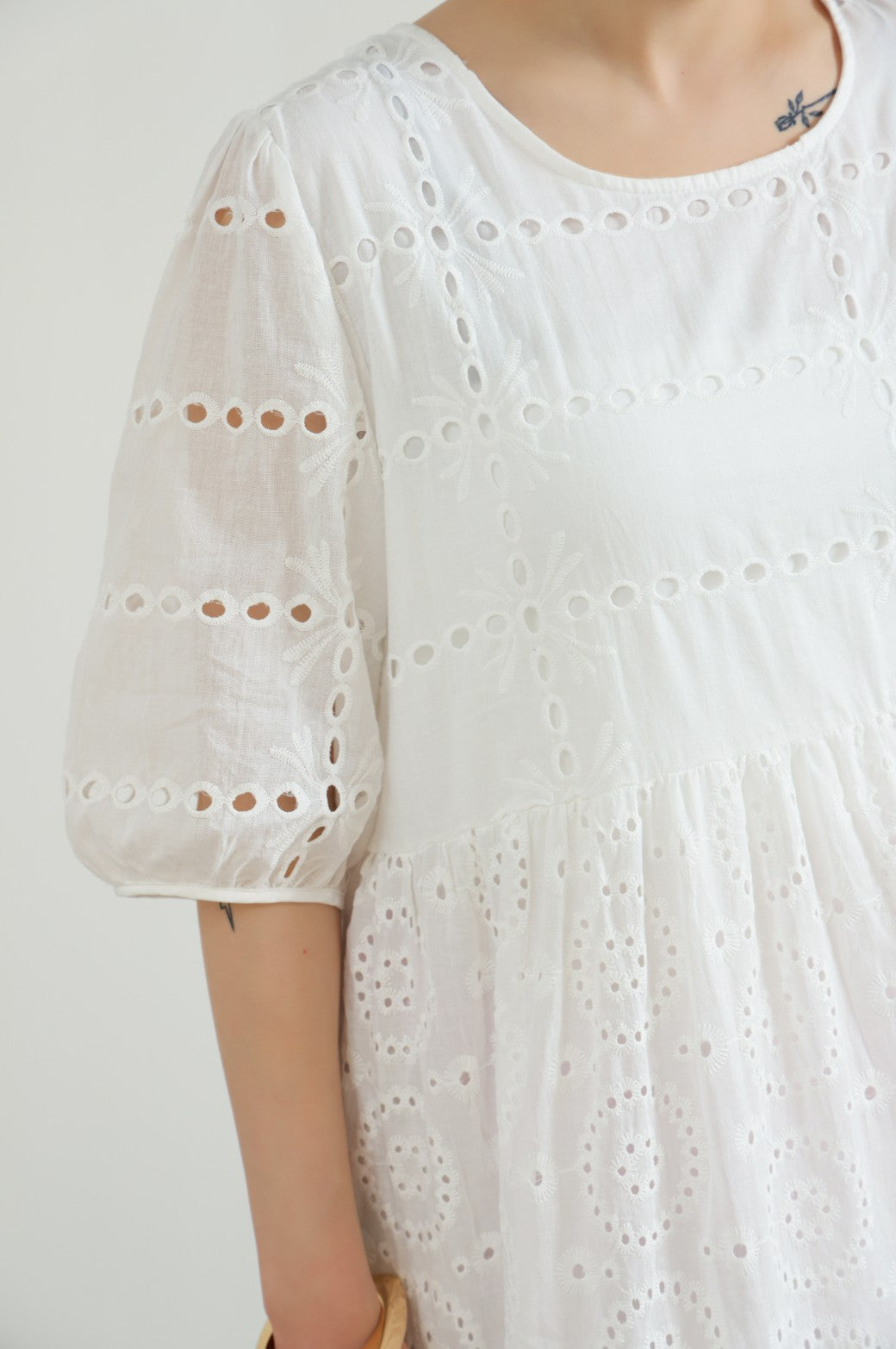 WHITE EMBROIDERED TIER DRESS
