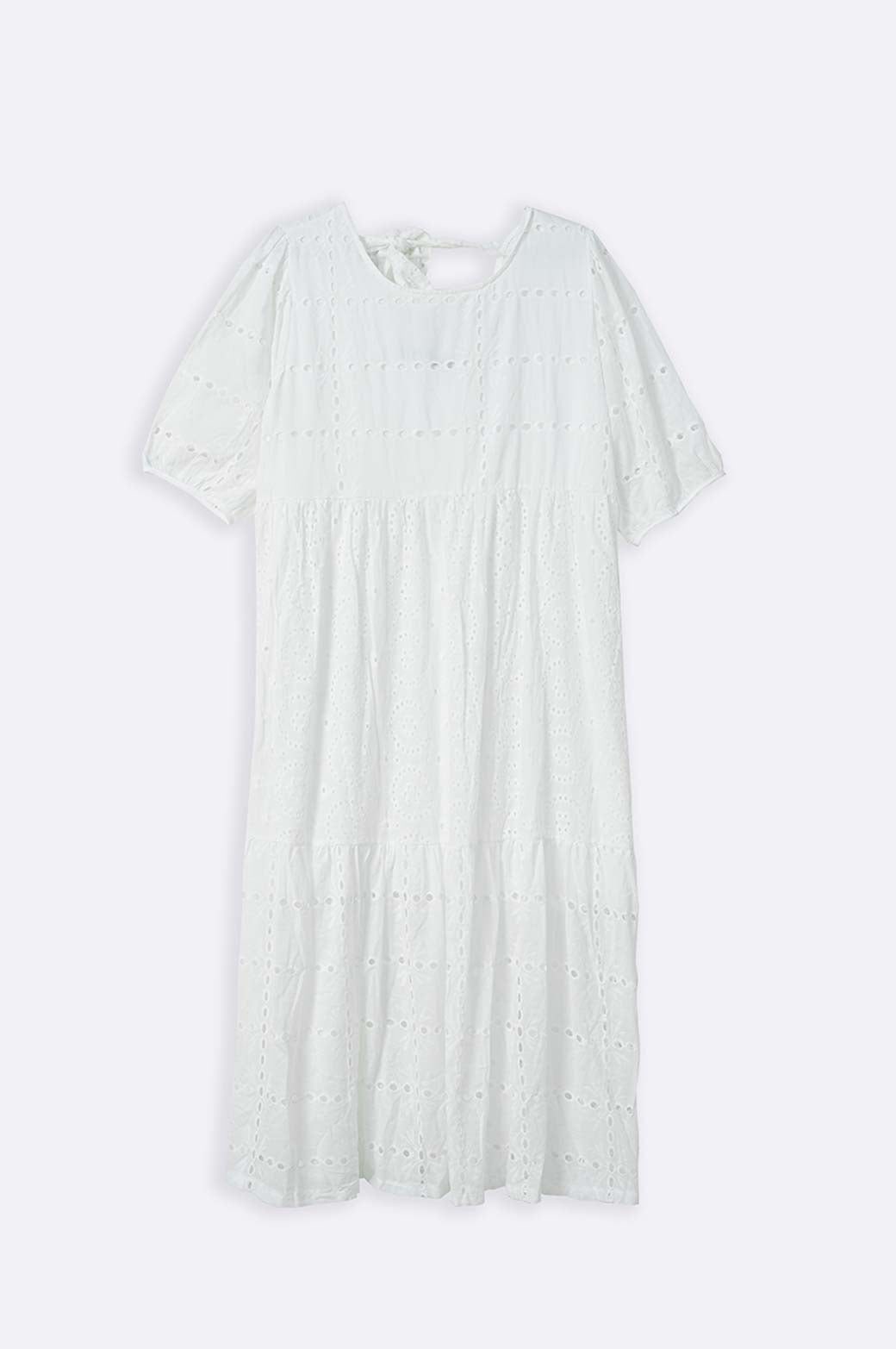 WHITE EMBROIDERED TIER DRESS