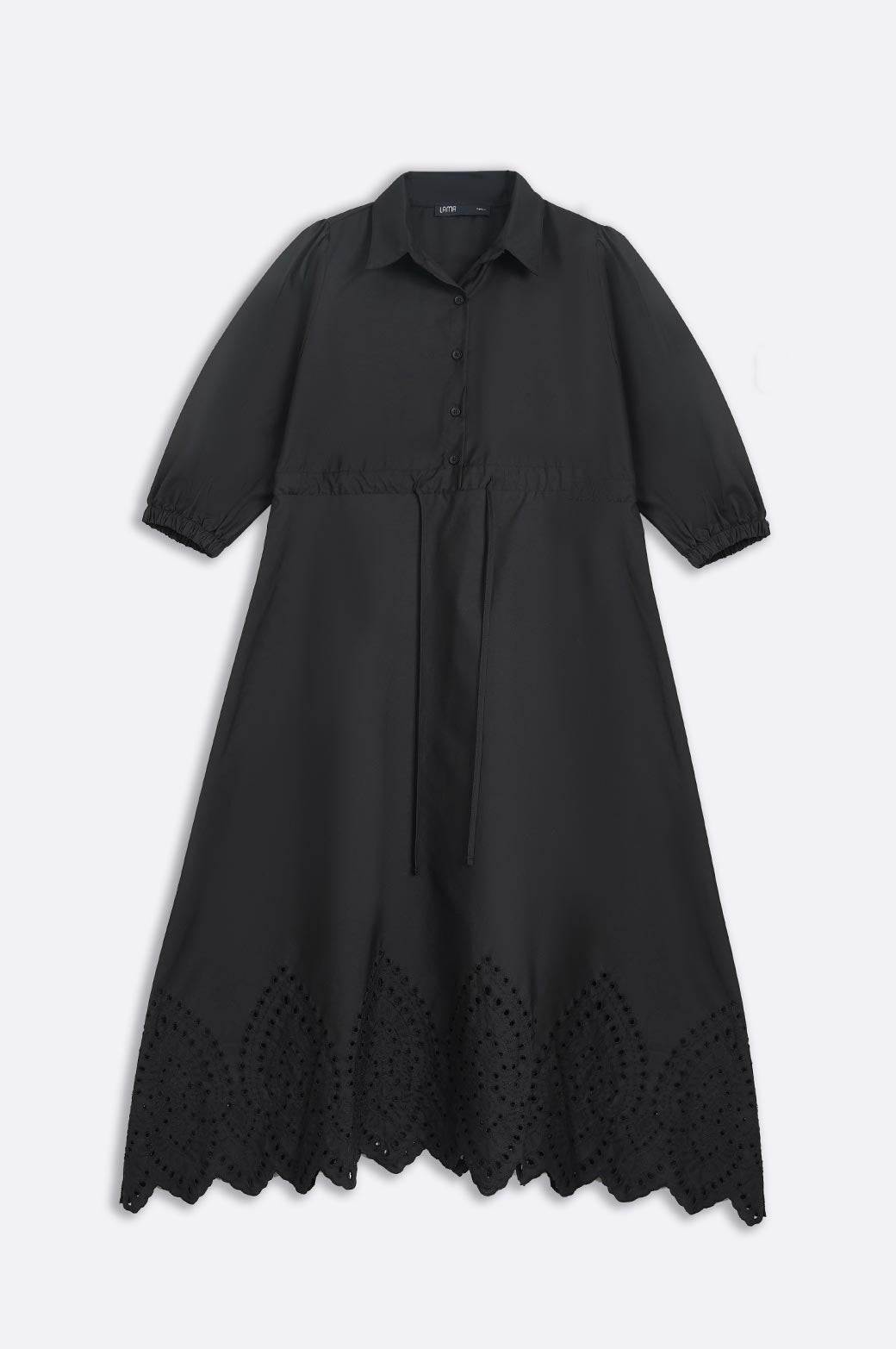 BLACK CUTWORK POPLIN DRESS