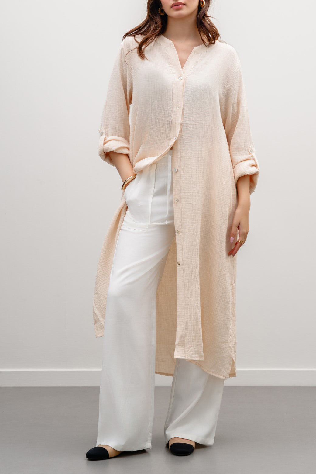 BEIGE LONG MUSLIN TUNIC