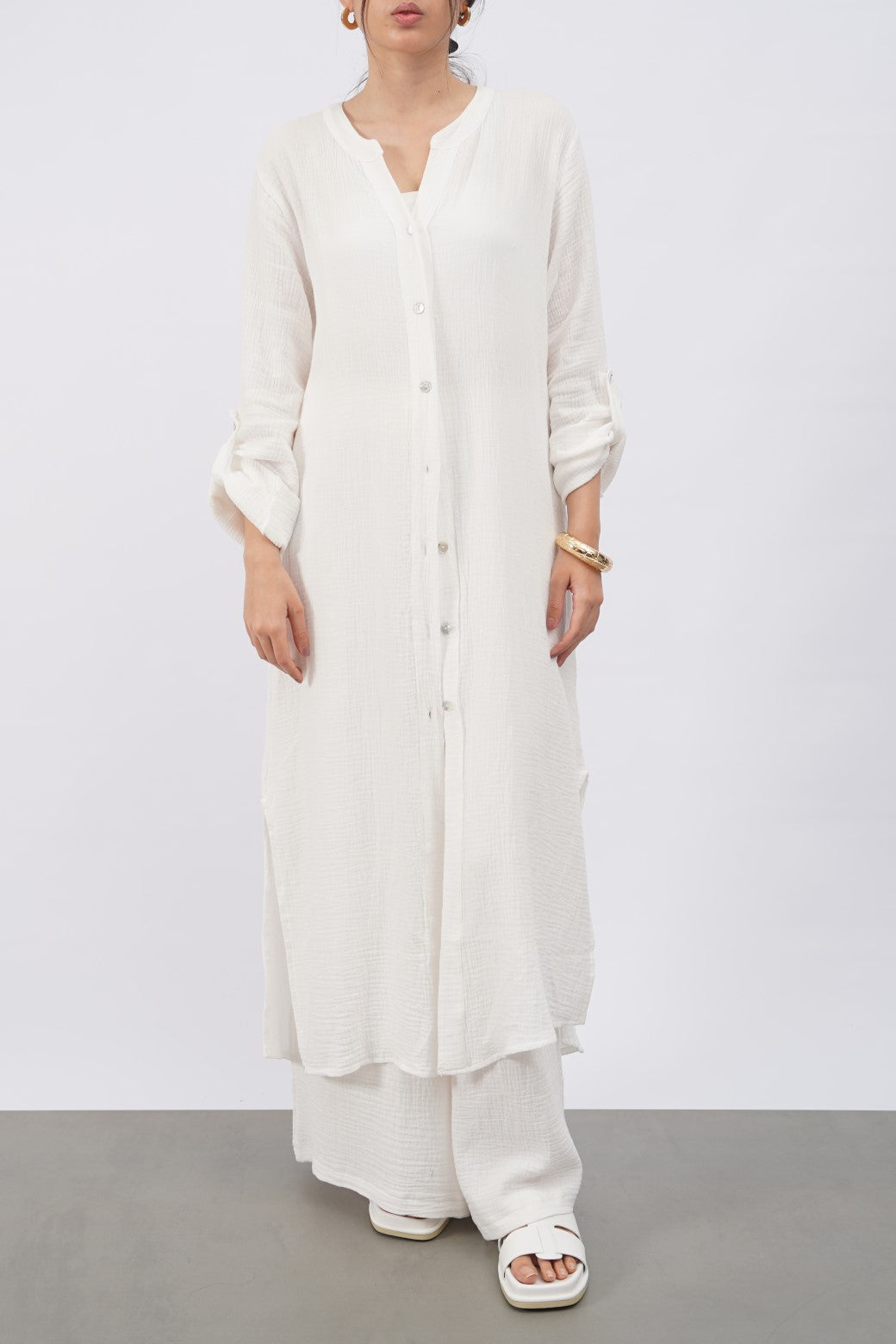 WHITE LONG MUSLIN TUNIC