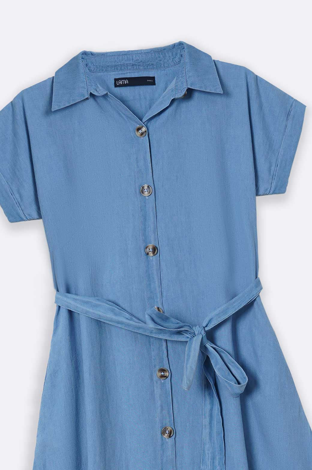 LIGHT BLUE DENIM MIDI DRESS