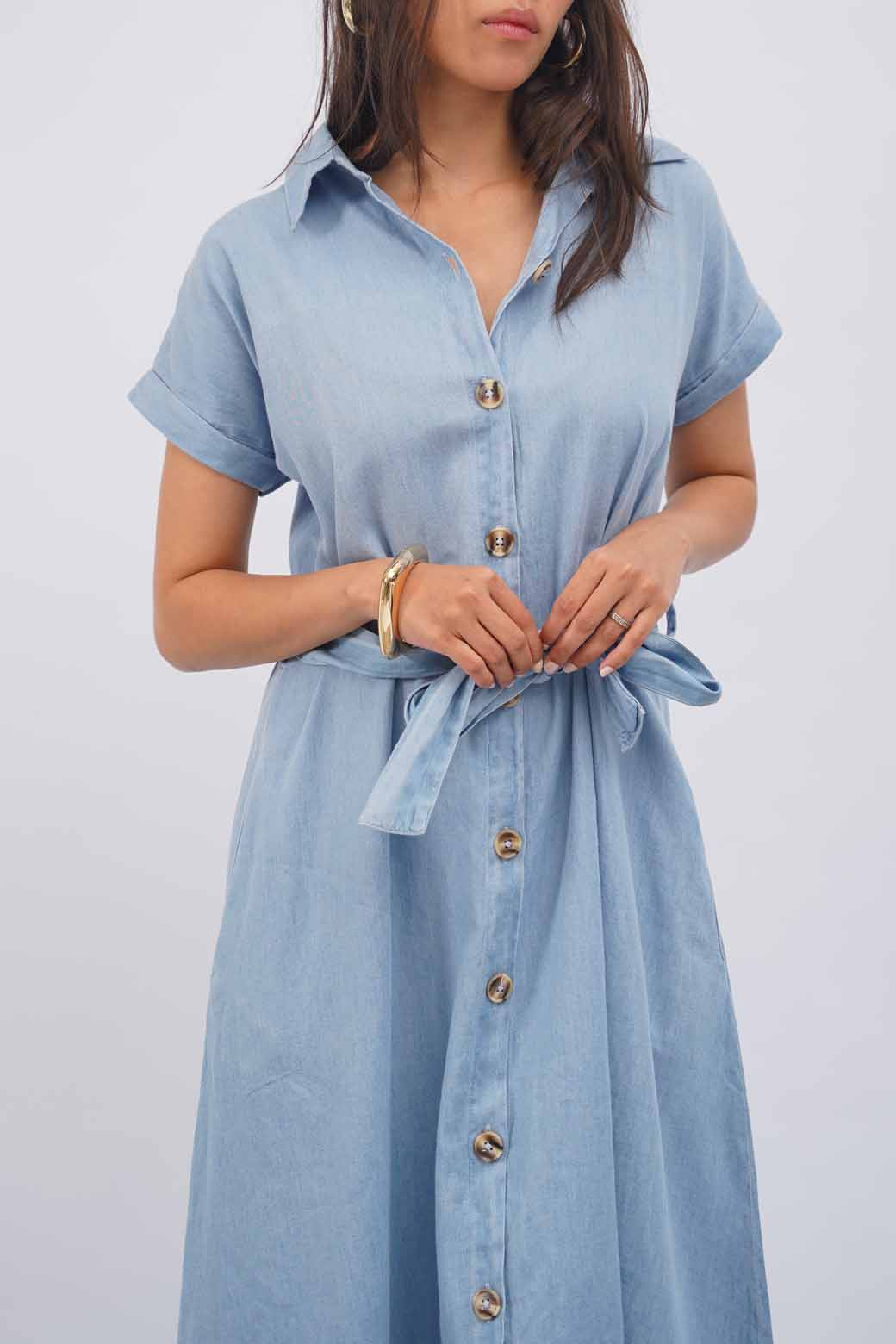 LIGHT BLUE DENIM MIDI DRESS