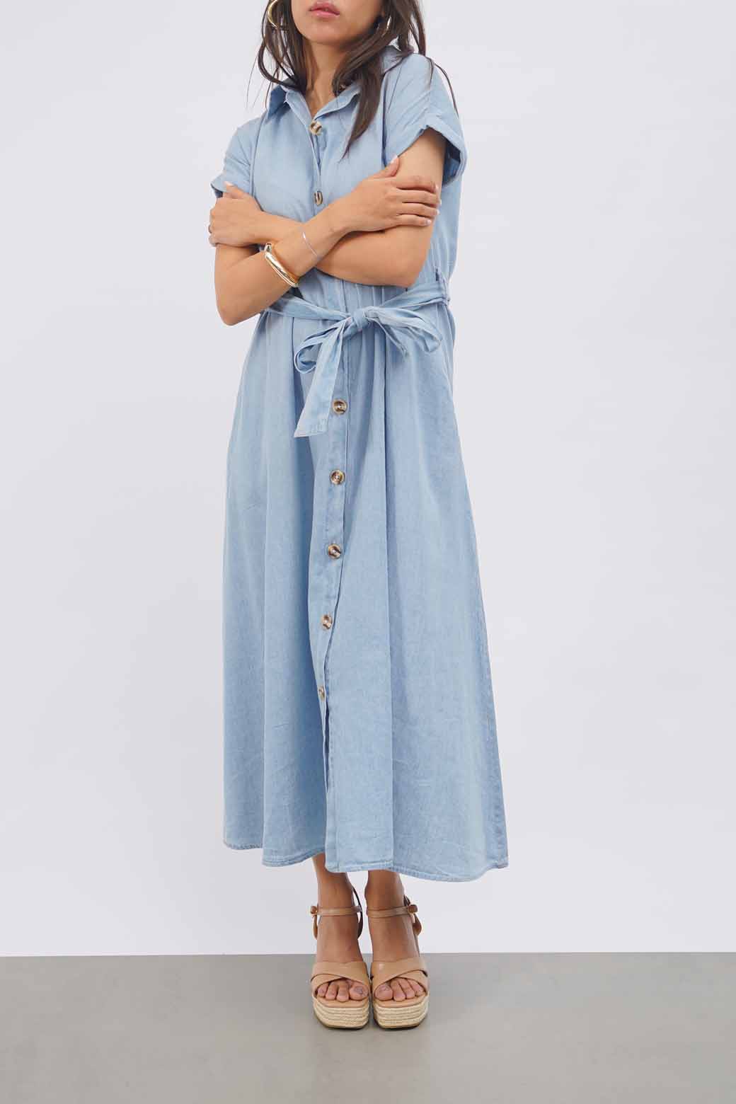LIGHT BLUE DENIM MIDI DRESS