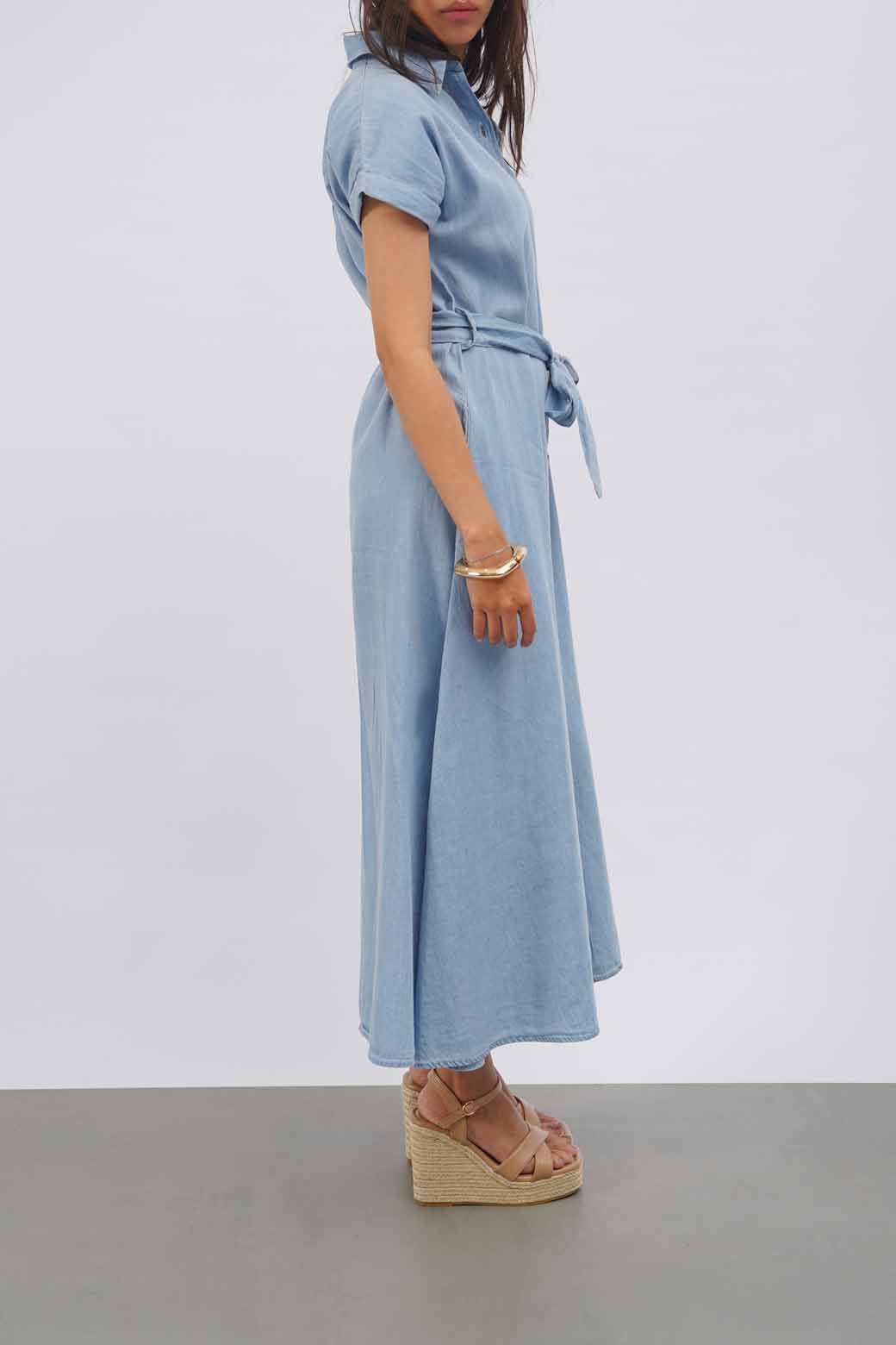 LIGHT BLUE DENIM MIDI DRESS