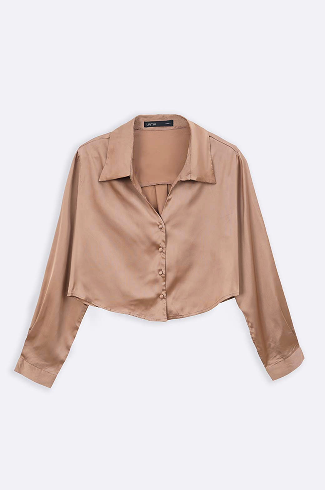 KHAKI CROPPED SILK SHIRT