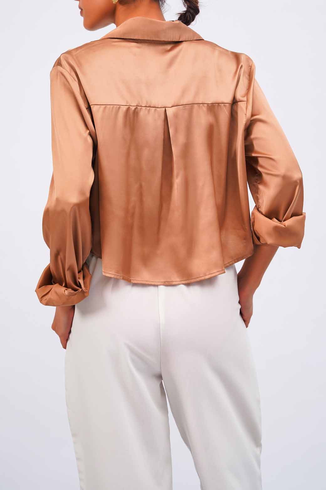 KHAKI CROPPED SILK SHIRT