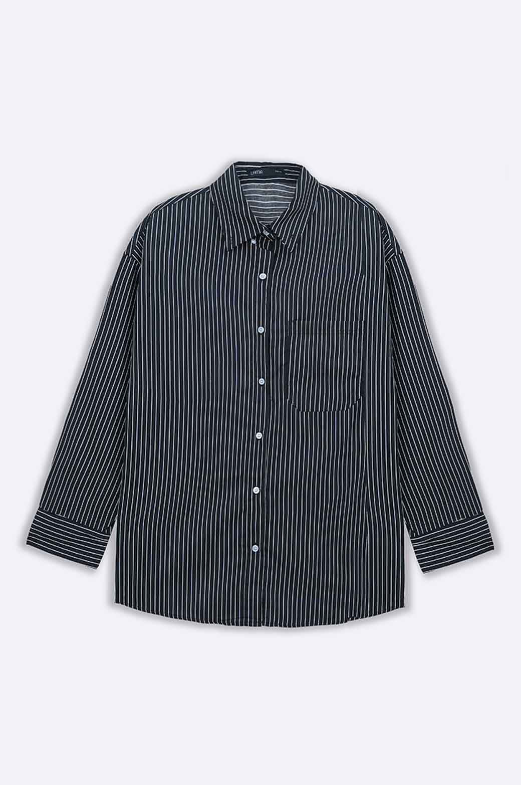 BLACK OVERSIZED STRIPED BUTTON DOWN