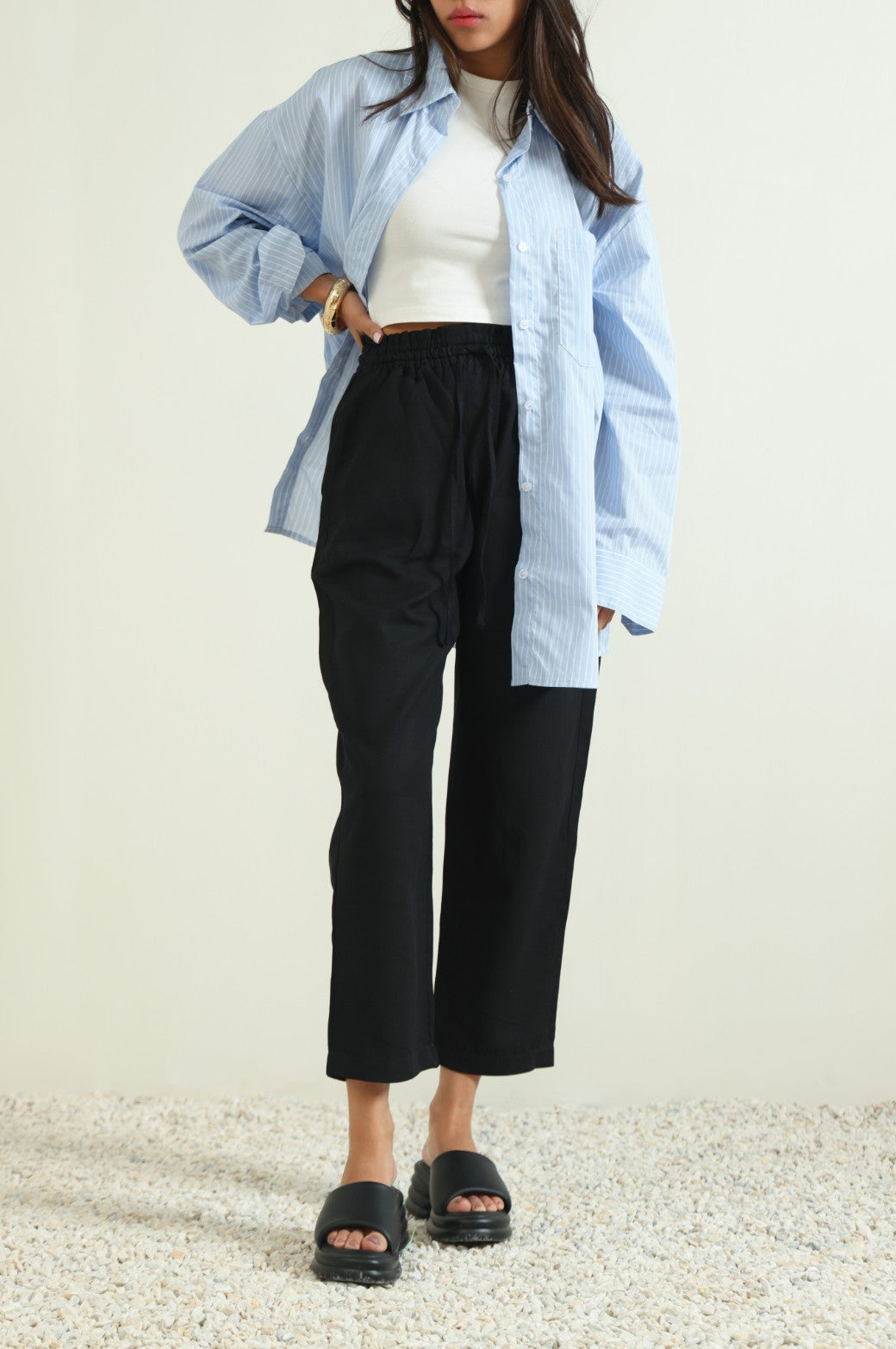 BLUE OVERSIZED STRIPED BUTTON DOWN