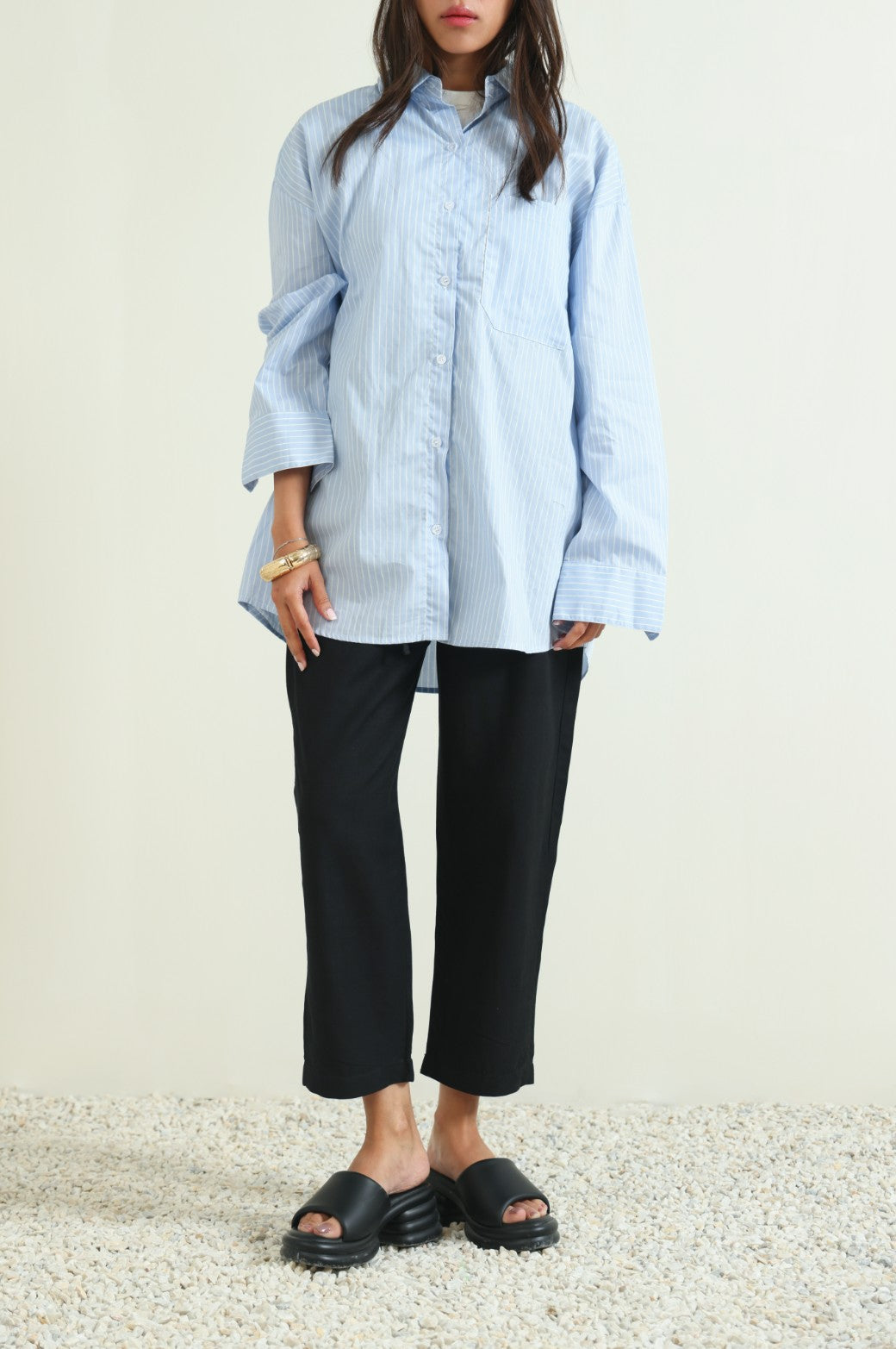 BLUE OVERSIZED STRIPED BUTTON DOWN