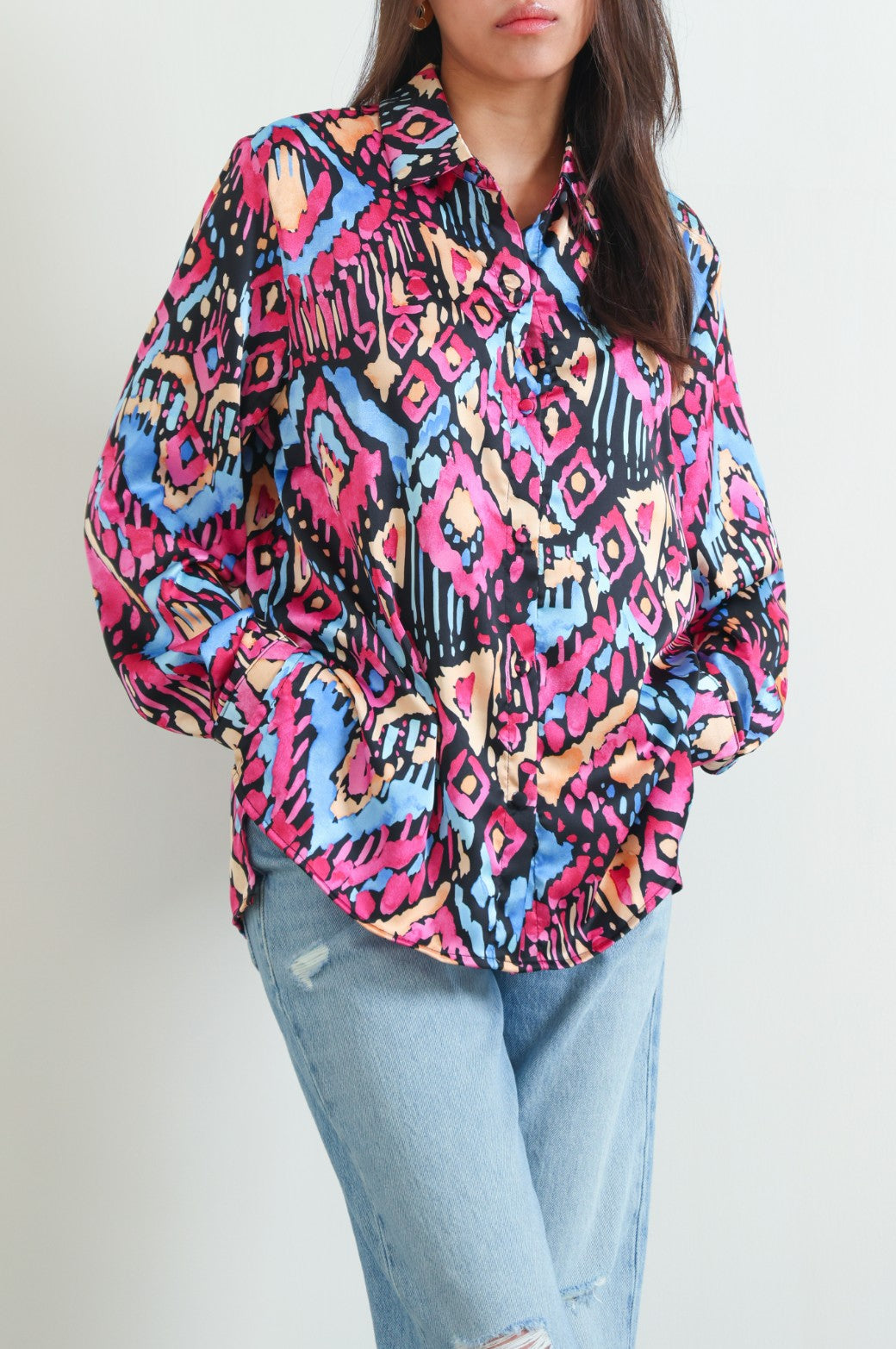 BLACK RETRO SILK BUTTON DOWN
